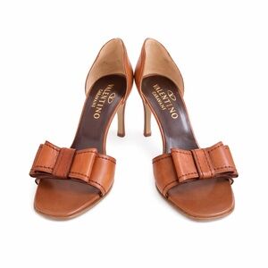 Valentino Garavani Cognac Leather Bow Mule Heel / Sandal Sz EUR 35.5, US 5.5
